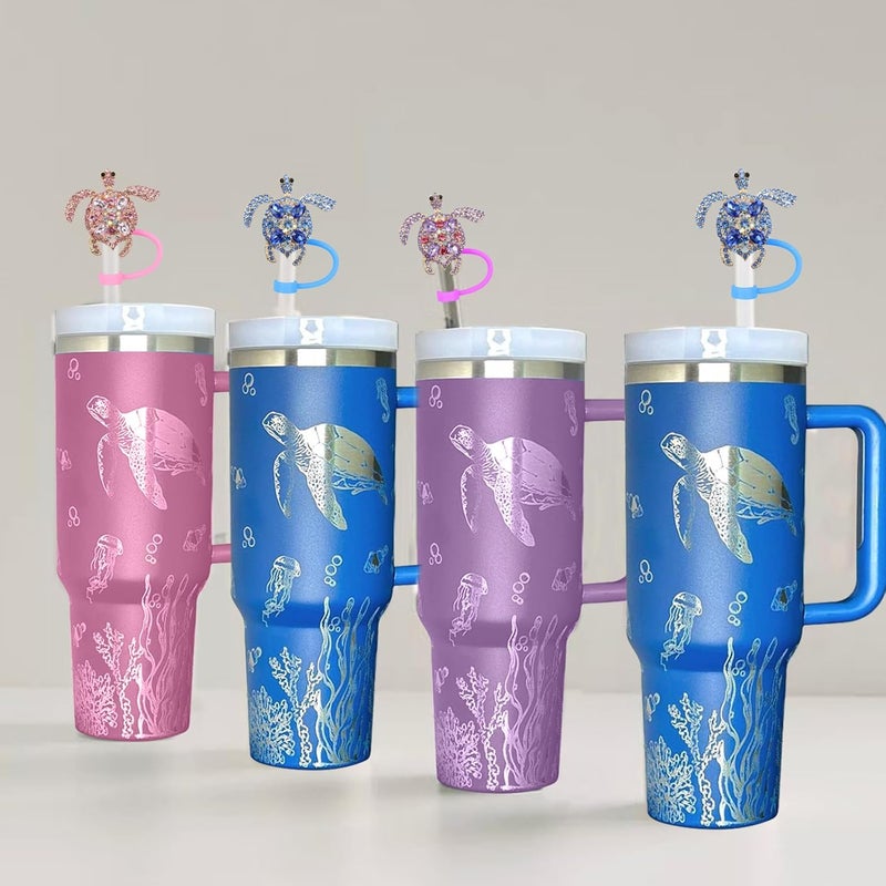 SEMATA 3PCS Cute Tortoise Straw Cover Cap for Stanley Cup Accessories,Bling Crystals Straw Toppers for Stanley Tumbler 40&30 oz,Rhinestone Reusable Straws Tips Protectors Compatible with 10mm Straws - Image 5